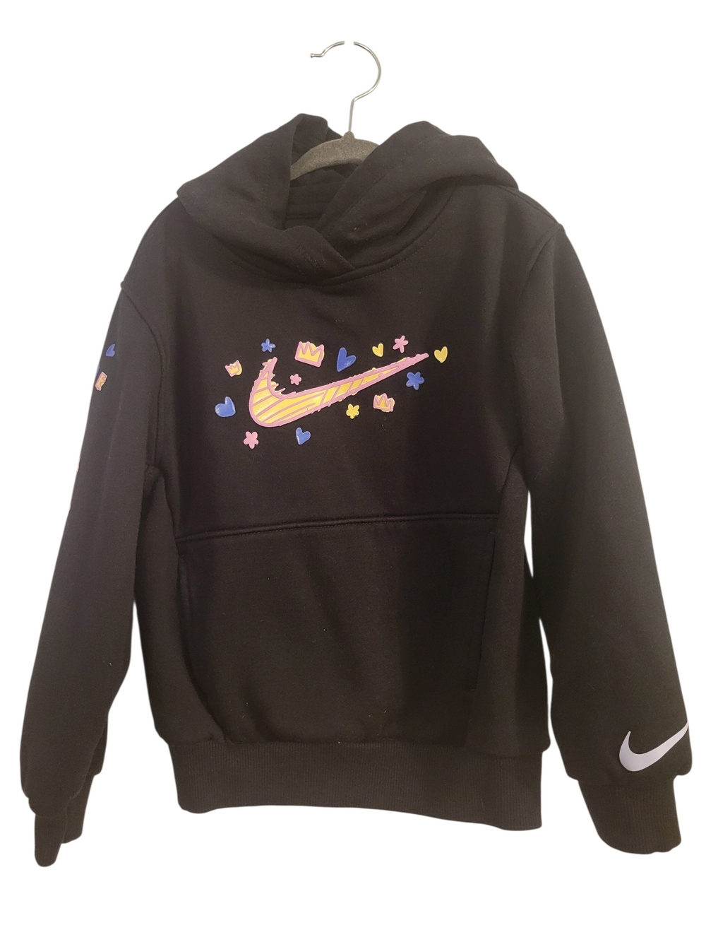 Nike Girls' Black Hoodie with Pink & Purple Swoosh Graphic